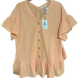 Easel Button-Down Ruffle Sleeve Blouse